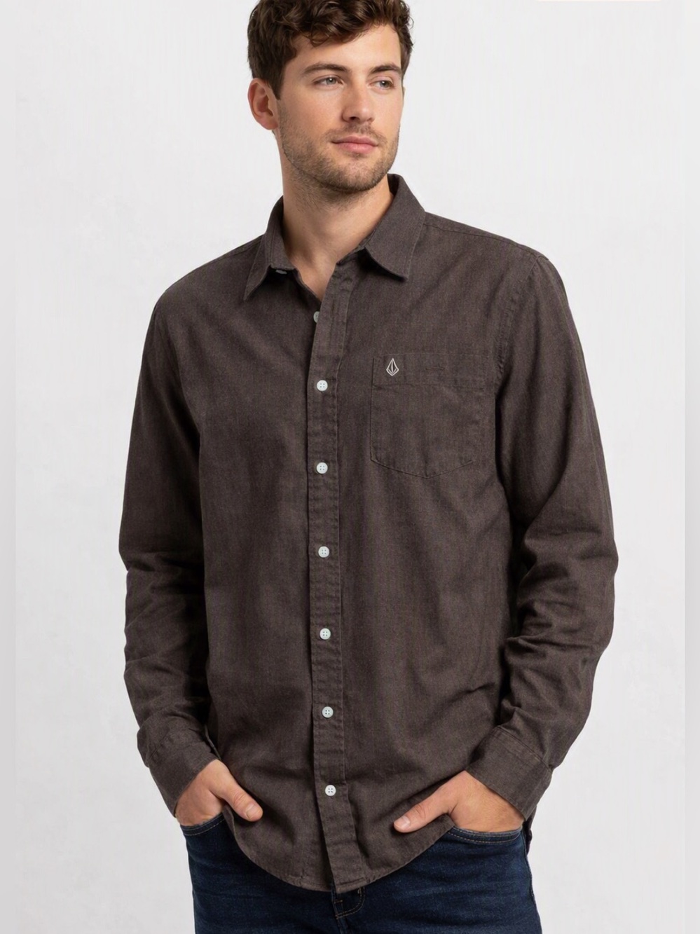 Volcom Classic Fit Brown Button‑Up Shirt Men’s Size Small